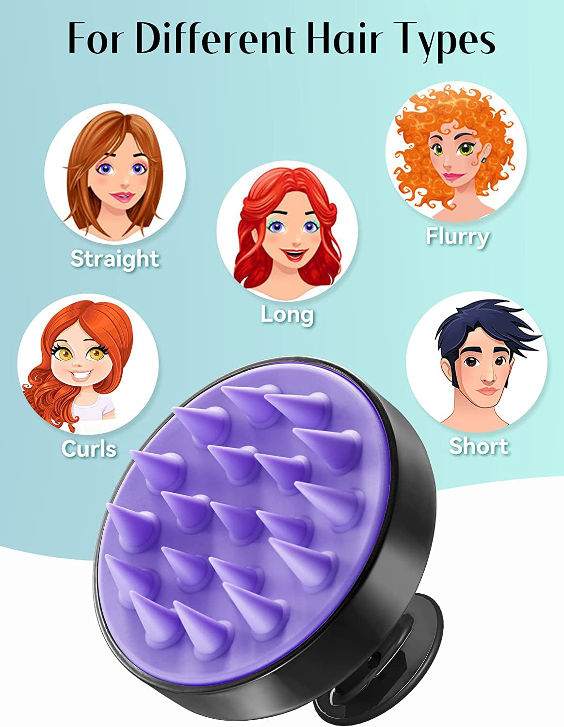HEETA Brosse Massage Cuir Chevelu Avec Poils En Silicone Souple, Brosse Cuir Chevelu Pour L'Exfoliation Du Cuir Chevelu Et Stimule La Croissance Des Cheveux-Noir Et Violet