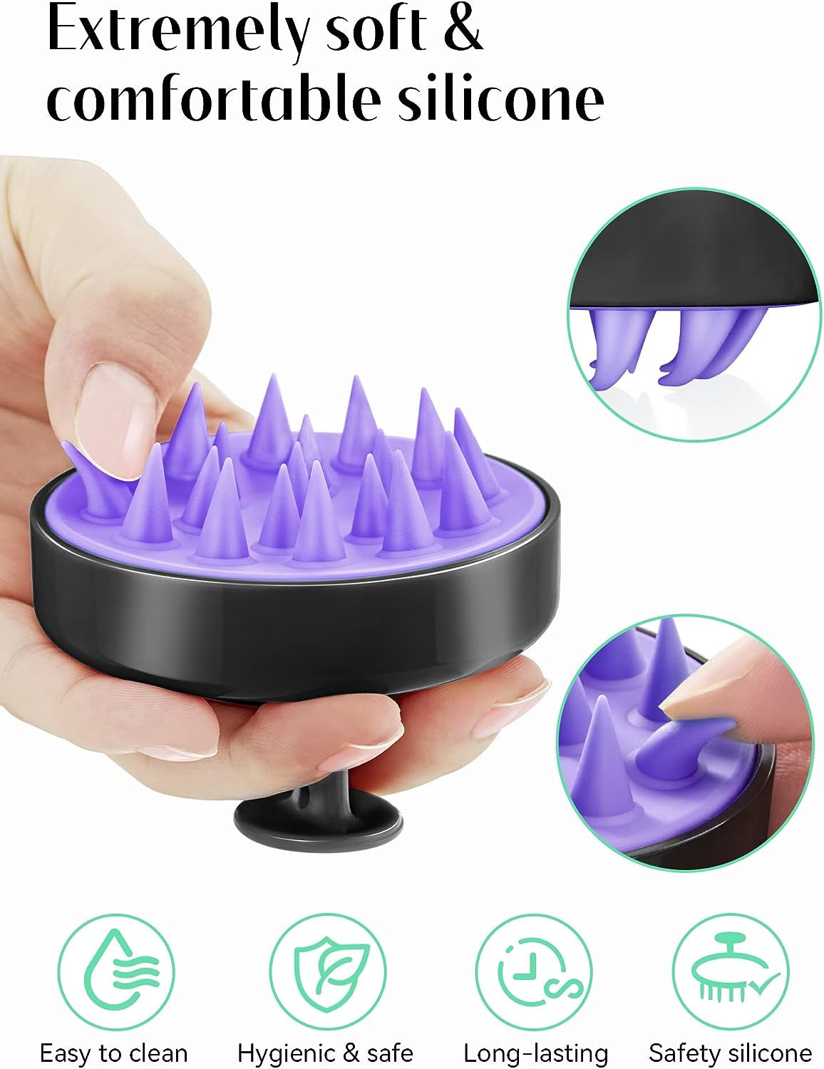 HEETA Brosse Massage Cuir Chevelu Avec Poils En Silicone Souple, Brosse Cuir Chevelu Pour L'Exfoliation Du Cuir Chevelu Et Stimule La Croissance Des Cheveux-Noir Et Violet