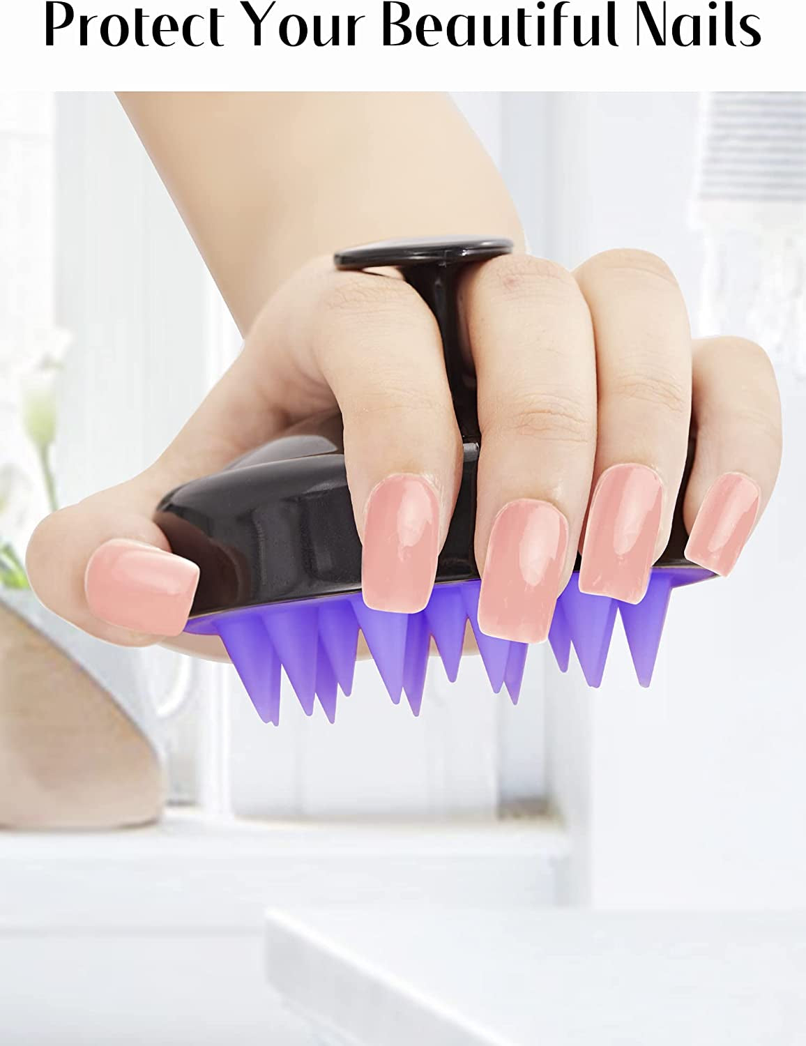 HEETA Brosse Massage Cuir Chevelu Avec Poils En Silicone Souple, Brosse Cuir Chevelu Pour L'Exfoliation Du Cuir Chevelu Et Stimule La Croissance Des Cheveux-Noir Et Violet