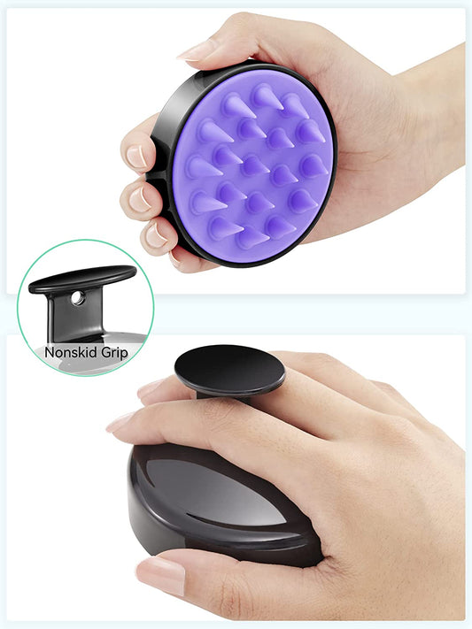 HEETA Brosse Massage Cuir Chevelu Avec Poils En Silicone Souple, Brosse Cuir Chevelu Pour L'Exfoliation Du Cuir Chevelu Et Stimule La Croissance Des Cheveux-Noir Et Violet